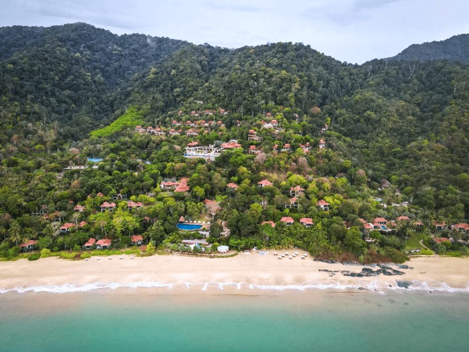 The resort on its hillside above the beach — Pimalai Resort & Spa