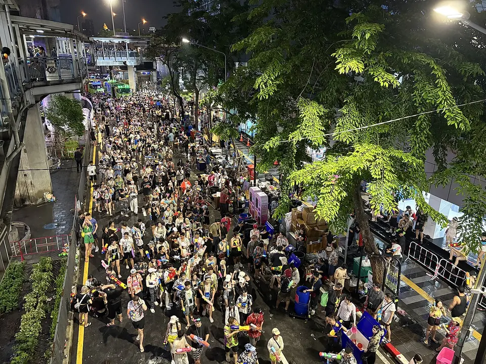Songkran crowds on Silom Road, Bangkok