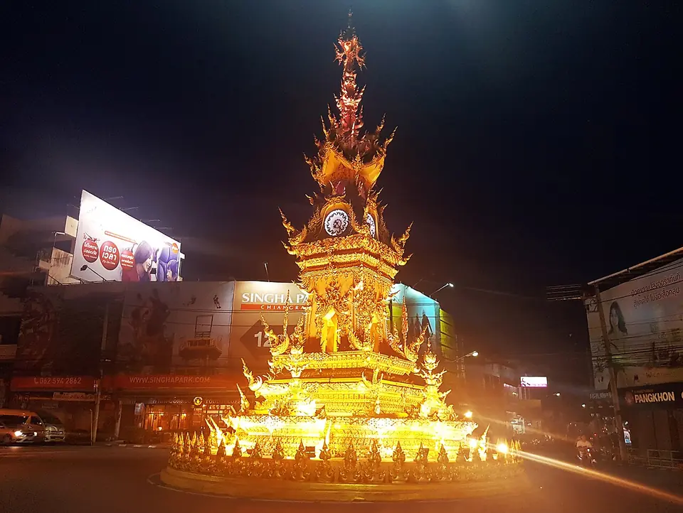 The golden clock tower of Chiang Rai